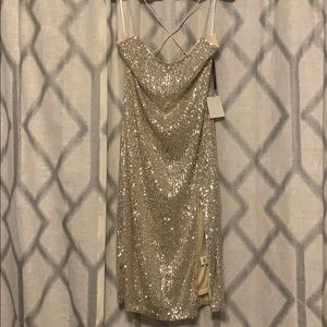 Lulus Shining Superstar silver Sequin Midi dress
